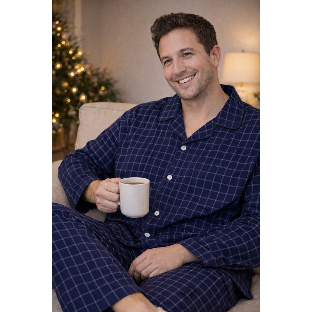 Lands' End Men's Striped Pajama Set XXL Button Top Long Sleeve Bottom Pants New